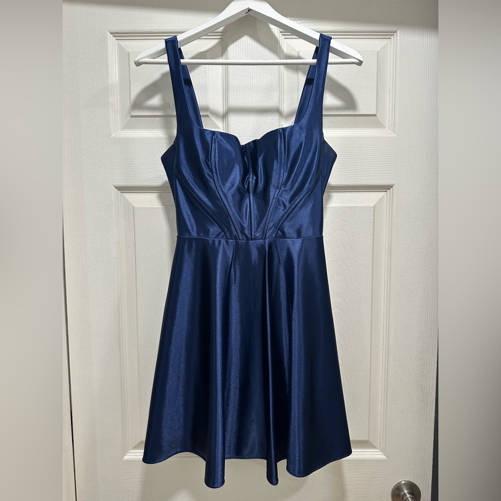 Satin royal blue formal corset dress